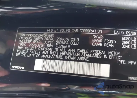2010 Volvo Xc90 3.2 z USA, uszkodzony, nr VIN YV4982CZ9A1542681